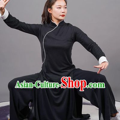 China Martial Arts Wushu Black Robe Outfits Tai Ji Competition Costumes Tai Chi Uniforms Kung Fu Gongfu Clothing