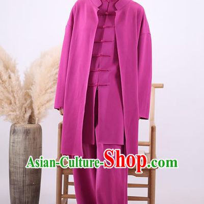 China Martial Arts Competition Outfits Wudang Kung Fu Performance Costumes Tai Chi Sword Rosy Uniforms Wushu Training Clothing
