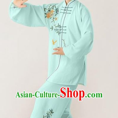 Professional Chinese Wushu Performance Light Green Uniforms Tai Chi Kung Fu Training Suits Martial Arts Competition Clothing