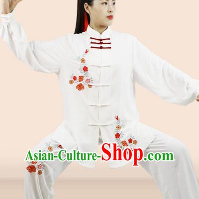 Professional Chinese Martial Arts Competition Clothing Kung Fu Tai Chi Costumes Wushu Performance Embroidered White Uniforms Tai Ji Suits