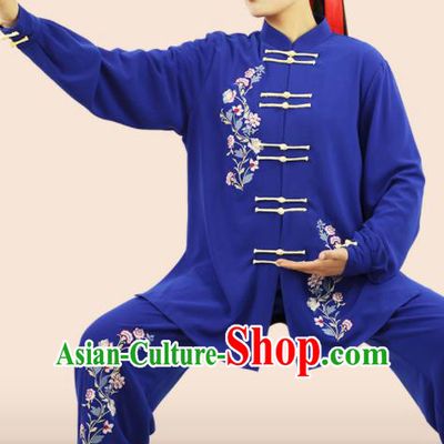 Professional Chinese Tai Ji Suits Martial Arts Competition Clothing Kung Fu Tai Chi Costumes Wushu Performance Embroidered Royalblue Uniforms