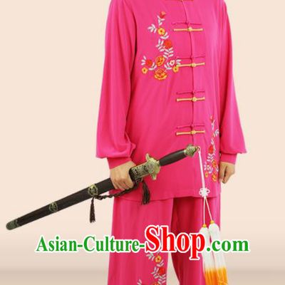 Professional Chinese Wushu Performance Embroidered Rosy Uniforms Tai Ji Suits Martial Arts Competition Clothing Kung Fu Tai Chi Costumes
