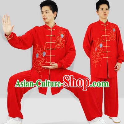 Chinese Adults Kung Fu Show Clothing Martial Arts Garment Costumes Tai Chi Competition Red Uniforms