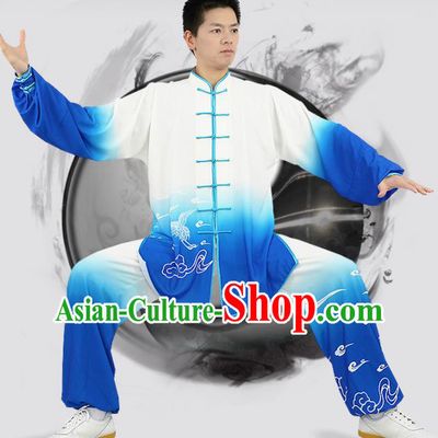 Chinese Martial Arts Garment Costumes Tai Chi Competition Gradient Blue Uniforms Adults Kung Fu Show Clothing