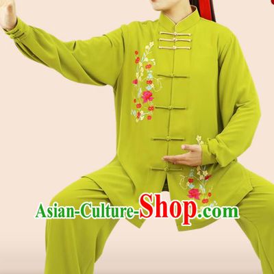 Professional Chinese Kung Fu Tai Chi Costumes Wushu Performance Embroidered Green Uniforms Tai Ji Competition Suits Martial Arts Clothing