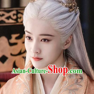China Ancient Female Swordsman Wigs Traditional Hanfu Chignon Hairpieces Ming Dynasty Chivalrous Woman White Wig Sheath