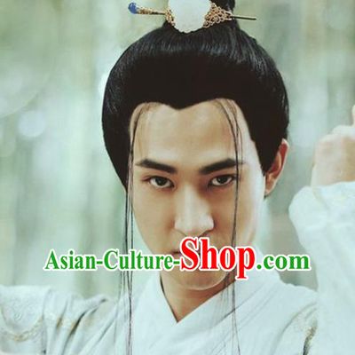 Handmade Chinese Ming Dynasty Royal Prince Wigs Ancient Swordsman Headwear Drama Vagabondize Chignon Headdress