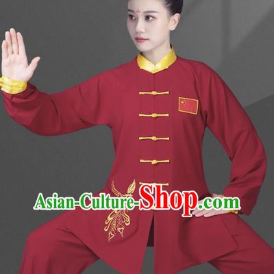 Chinese Martial Arts Clothing Kung Fu Costumes Tai Chi Training Uniforms Wushu Competition Red Outfits