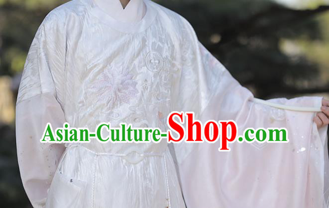 China Ming Dynasty Historical Garment Costumes Ancient Crown Prince White Hanfu Clothing