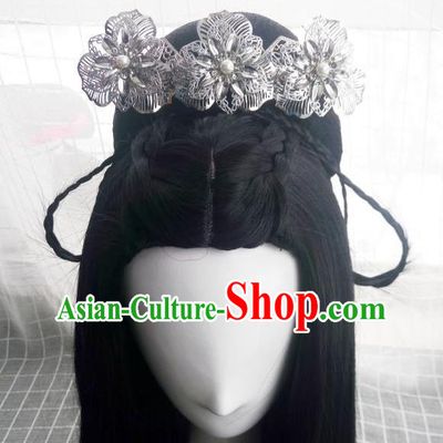 China Ancient Princess Wigs Traditional Drama City of Desperate Love Ye Xihe Hanfu Chignon Hairpieces Cosplay Swordswoman Wig Sheath