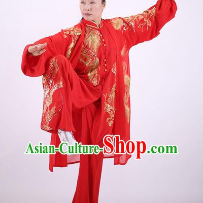 China Kung Fu Red Costumes Tai Chi Group Performance Uniforms Martial Arts Clothing Wushu Competition Outfits