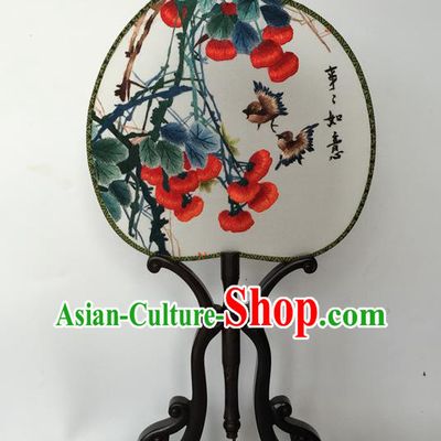 China Traditional Hanfu Fan Classical Cheongsam Dance Fans Suzhou Embroidered Palace Fan Peach Shape Silk Fan