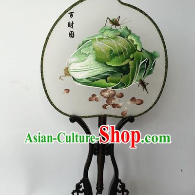 China Peach Shape Silk Fan Traditional Hanfu Fan Classical Cheongsam Dance Fans Suzhou Embroidery Cabbage Palace Fan