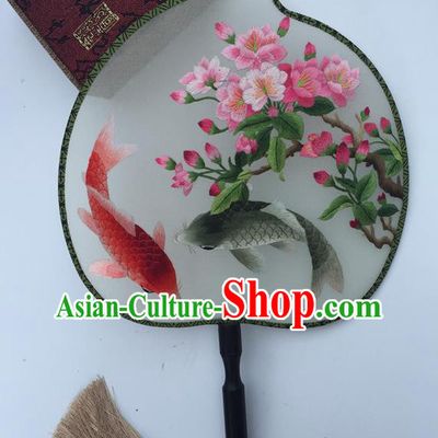 China Traditional Hanfu Fan Classical Cheongsam Dance Fans Suzhou Embroidery Begonia Fish Palace Fan Handmade Peach Shape Silk Fan