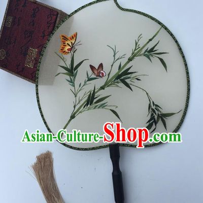 China Handmade Peach Shape Silk Fan Traditional Hanfu Fan Classical Cheongsam Dance Fans Suzhou Embroidery Bamboo Palace Fan