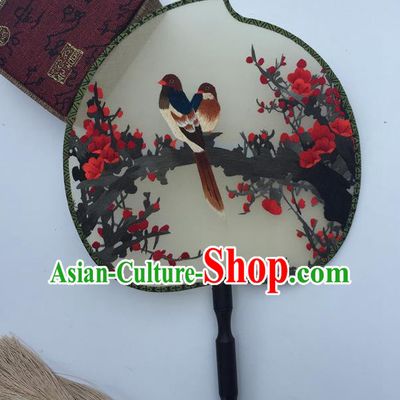 China Traditional Cheongsam Palace Fan Classical Dance Fans Suzhou Embroidery Plum Blossom Fan Handmade Silk Peach Shape Fan