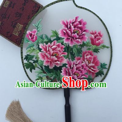China Traditional Cheongsam Palace Fan Classical Dance Silk Fans Suzhou Embroidery Peony Double Side Fan Handmade Peach Shape Fan