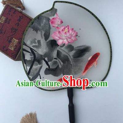 China Suzhou Embroidery Lotus Fan Handmade Peach Shape Palace Fan Traditional Cheongsam Dance Fan Classical Double Side Silk Fans
