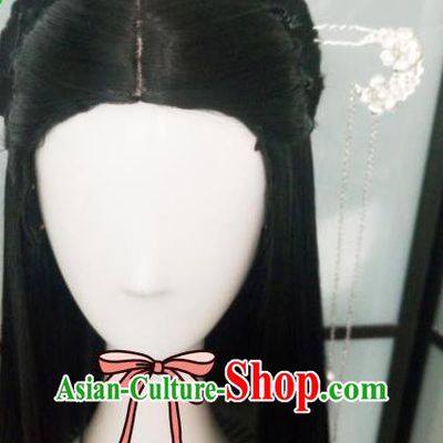 China Ancient Swordswoman Black Wigs Traditional Drama City of Desperate Love Ye Zhen Hanfu Chignon Hairpieces Cosplay Fairy Princess Wig Sheath