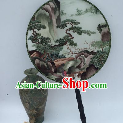China Embroidery Pine Palace Fan Handmade Round Fan Traditional Craft Fans Vintage Silk Fan