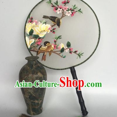 China Embroidery Mangnolia Palace Fan Traditional Cheongsam Round Fan Handmade Craft Fans Vintage Silk Fan