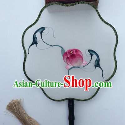 China Handmade Craft Silk Fans Vintage Double Sided Fan Suzhou Embroidery Lotus Fan Traditional Cheongsam Fan