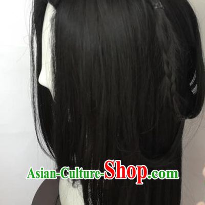 China Ancient Young Beauty Black Wigs Traditional Drama City of Desperate Love Hanfu Chignon Hairpieces Cosplay Swordswoman Murong An Wig Sheath