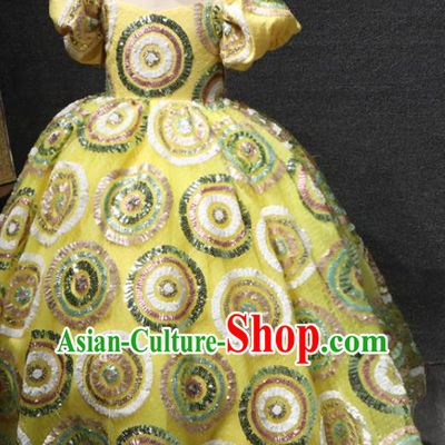 Top Children Day Performance Clothing Girl Chorus Garment Catwalks Princess Yellow Dress Christmas Formal Evening Wear