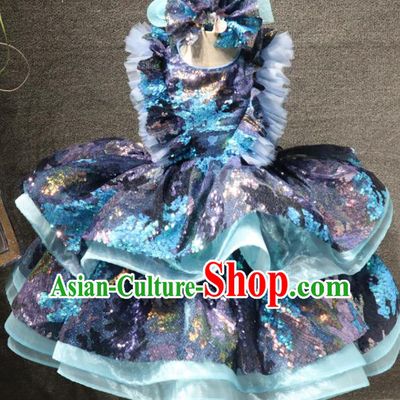 Top Catwalks Princess Purple Sequins Dress Christmas Performance Formal Evening Wear Children Day Clothing Girl Stage Show Garment