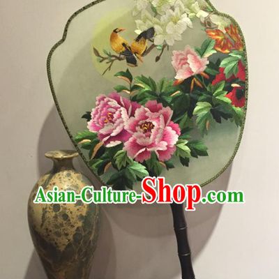 China Ancient Fans Traditional Court Dance Fan Vintage Embroidery Peony Fan Handmade Suzhou Double Sided Palace Fan