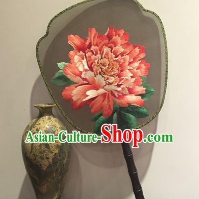 China Vintage Silk Fan Handmade Suzhou Embroidery Peony Palace Fan Ancient Hanfu Fans Traditional Court Dance Fan
