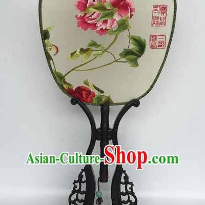 China Traditional Court Dance Fan Vintage Silk Fan Handmade Suzhou Embroidery Peony Palace Fan Ancient Hanfu Fans