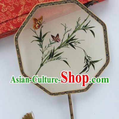 China Ancient Hanfu Octagon Fans Traditional Cultural Dance Silk Fan Vintage Palace Fan Handmade Suzhou Embroidery Bamboo Fan