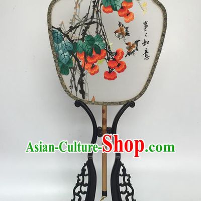 China Vintage Fans Handmade Double Sided Embroidered Palace Fan Ancient Court Fan Traditional Hanfu Silk Fan
