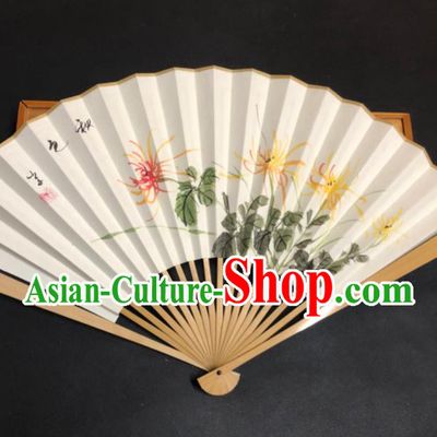 Handmade Chinese Craft Fans Ink Painting Chrysanthemum Folding Fan Ancient Swordsman Fan Xuan Paper Accordion