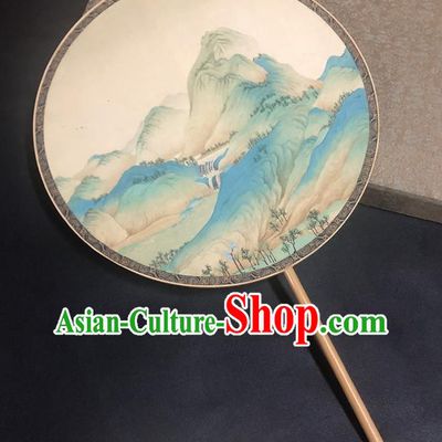 China Traditional Ming Dynasty Silk Fan Vintage Palace Fan Handmade Painting Landscape Fan Ancient Hanfu Circular Fans