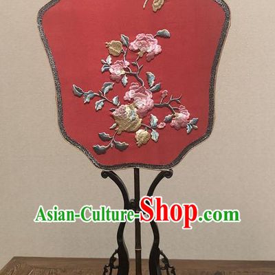 China Traditional Wedding Fan Vintage Embroidered Palace Fan Handmade Red Silk Fan Ancient Bride Hanfu Fans