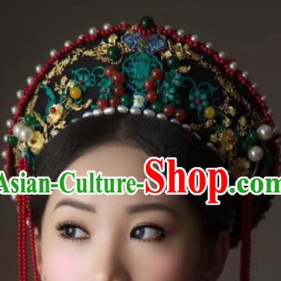 China Ancient Empress Hair Crown Traditional Drama Court Hair Accessories Qing Dynasty Imperial Consort Hat Headdress