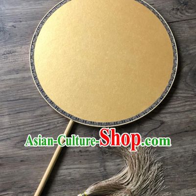 China Handmade Paper Fan Ancient Princess Fans Traditional Round Fan Vintage Yellow Palace Fan