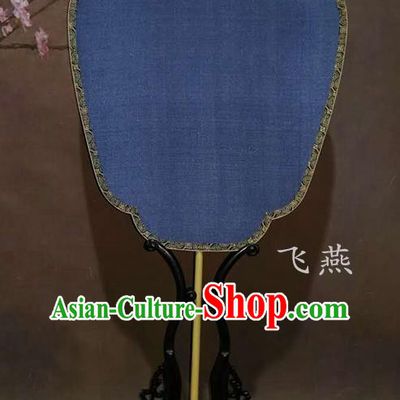China Handmade Palace Fan Ancient Princess Fan Traditional Ming Dynasty Court Fan Vintage Suzhou Blue Silk Fan