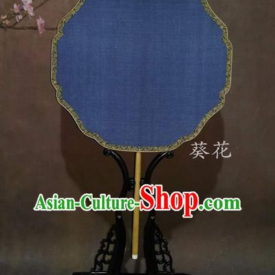 China Handmade Suzhou Palace Fan Ancient Court Sunflower Fan Traditional Hanfu Fan Vintage Blue Silk Fan