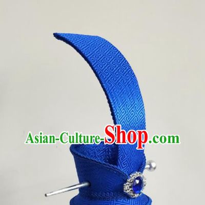 Handmade Chinese Qin Dynasty Official Blue Hair Crown Ancient Young Childe Headwear Drama Traditional Hanfu Hairpin Headwear