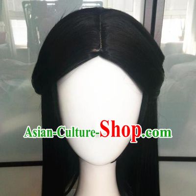 China Ancient Fairy Queen Wigs Traditional Drama Eternal Love Bai Qian Hanfu Chignon Hairpieces Cosplay Goddess Black Wig Sheath