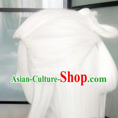 Handmade Chinese Cosplay God King White Wigs Ancient Swordsman Headwear Drama Eternal Love Immortal Emperor Donghua Chignon Headdress