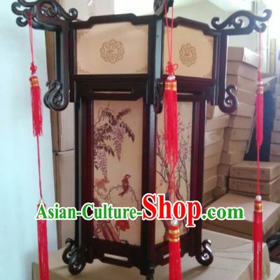China Handmade Painting Flowers Bird Palace Lantern Traditional Hexagon Light Lamp Festival Hanging Lantern Classical Wood Carving Lanterns