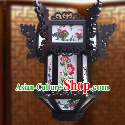 China Vintage Palace Lantern Traditional Light Lamp Handmade Wood Hanging Lantern Classical Hexagon Lanterns
