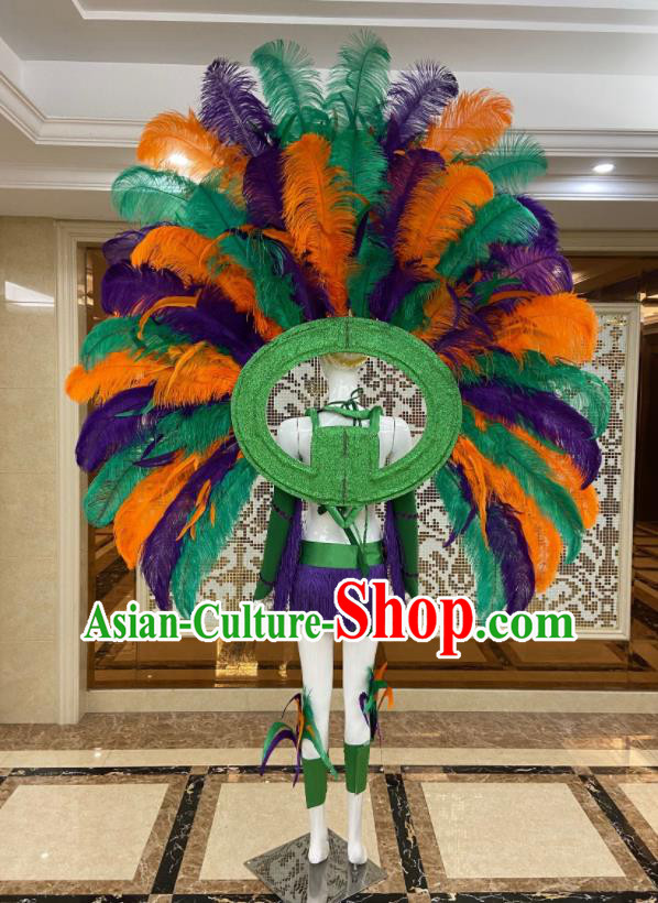 Brazilian Carnival Props Professional Samba Dance Clothing Miami Deluxe Green Feathers Wings and Headdress Brazilian Carnival Props Professional Samba Dance Clothing Miami Deluxe Green Feathers Wings and Headdress