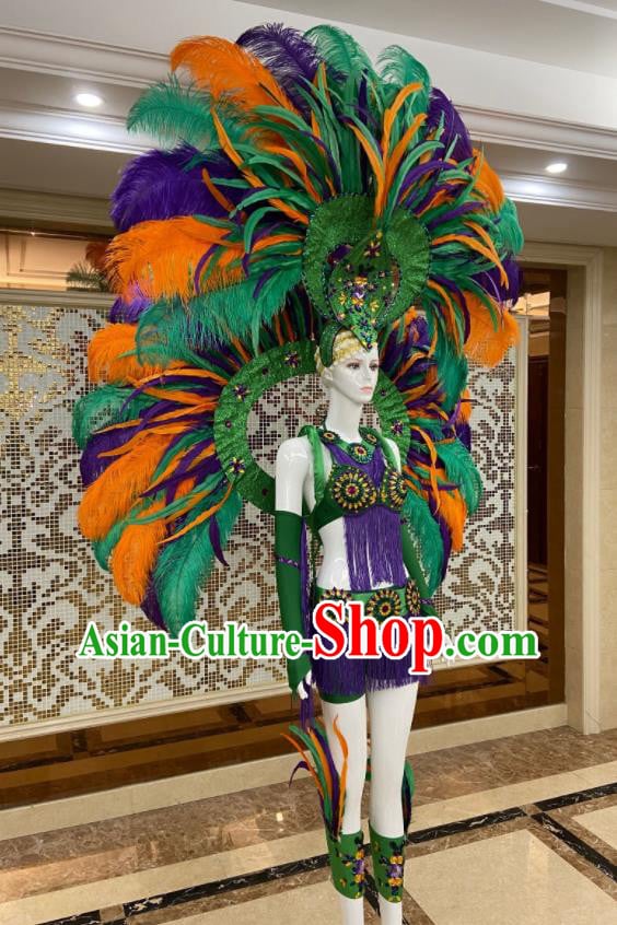 Brazilian Carnival Props Professional Samba Dance Clothing Miami Deluxe Green Feathers Wings and Headdress Brazilian Carnival Props Professional Samba Dance Clothing Miami Deluxe Green Feathers Wings and Headdress
