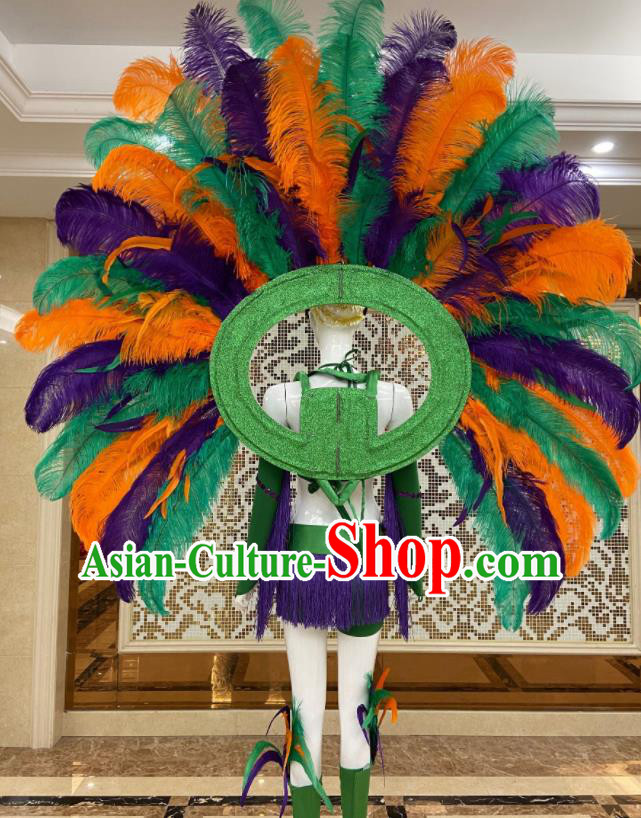 Brazilian Carnival Props Professional Samba Dance Clothing Miami Deluxe Green Feathers Wings and Headdress Brazilian Carnival Props Professional Samba Dance Clothing Miami Deluxe Green Feathers Wings and Headdress