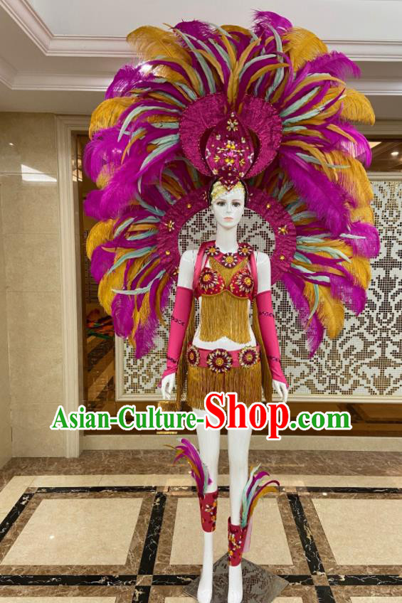 Miami Deluxe Rosy Feathers Wings and Headdress Brazilian Carnival Props Professional Samba Dance Clothing Miami Deluxe Rosy Feathers Wings and Headdress Brazilian Carnival Props Professional Samba Dance Clothing